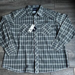 NWT Wrangler Western Long Sleeve Plaid Snap Shirt Blue Gray Sz XXL 2XL 75204PP
